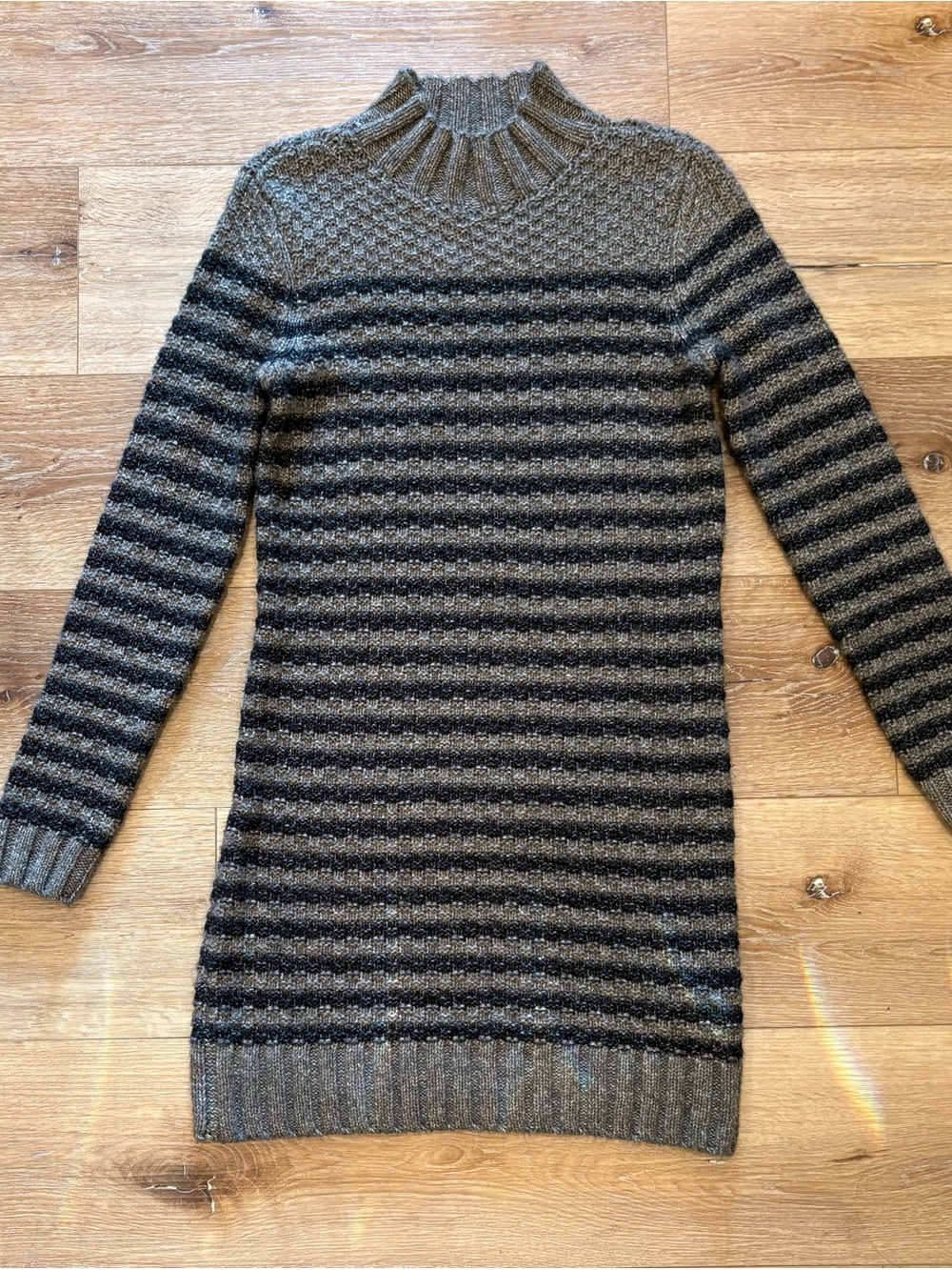 Women’s Abercrombie & Fitch Taupe and Black Striped Knit Sweater Dress-Size S